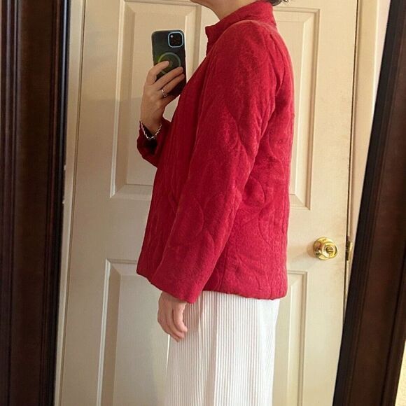 Vintage J Jill Red Silk Jacket Mandarin Collar Size Medium - Picture 6 of 12